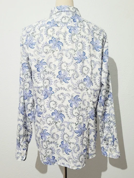 Womans Blue Floral Button Up Shirt 100% Cotton Lightweight Paisley Classic Chaps - Picture 5 of 13